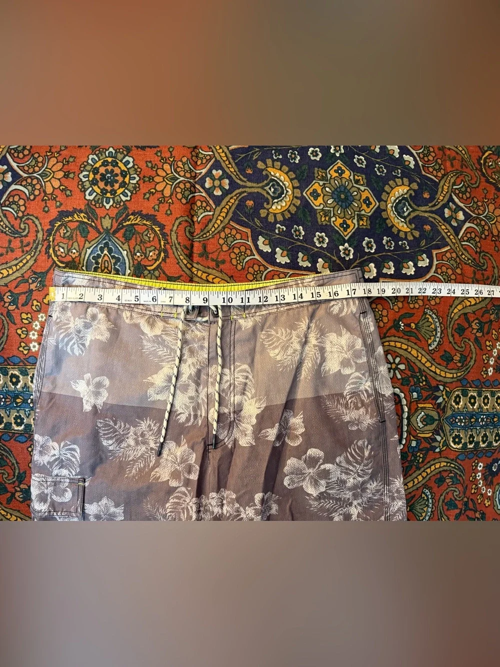 Tommy Bahama Gray Floral Swim Board Shorts with Lime Waistband